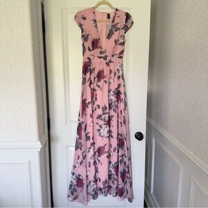 Windsor Elegant Pink Floral Low Cut Maxi Women's Dress Small